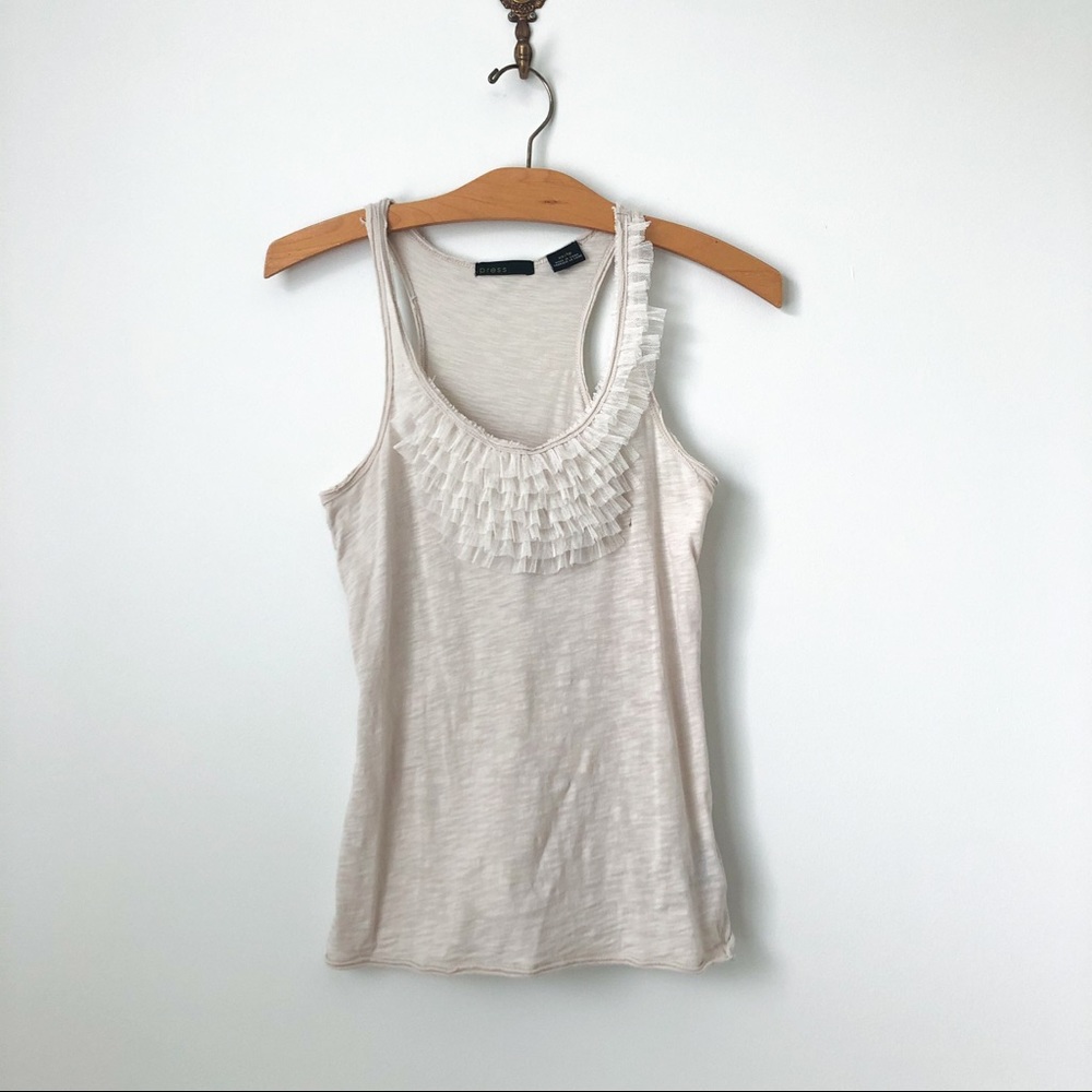 Oatmeal Racerback Tank with Ruffles